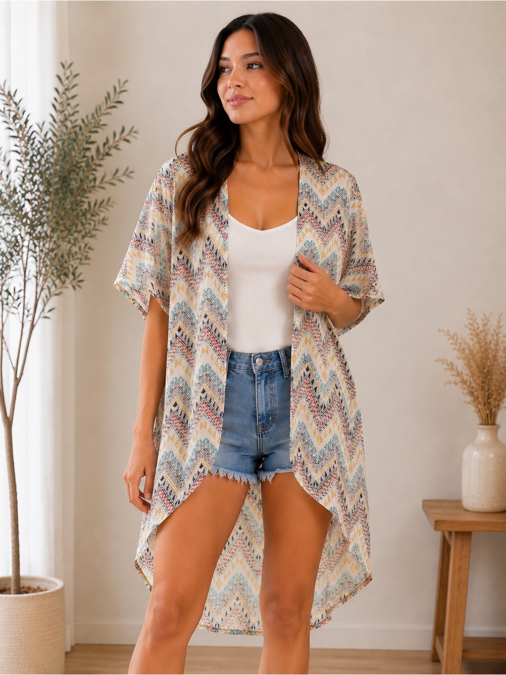 Love Squared Chevron Geometric Tunic Blouse Women’s Small